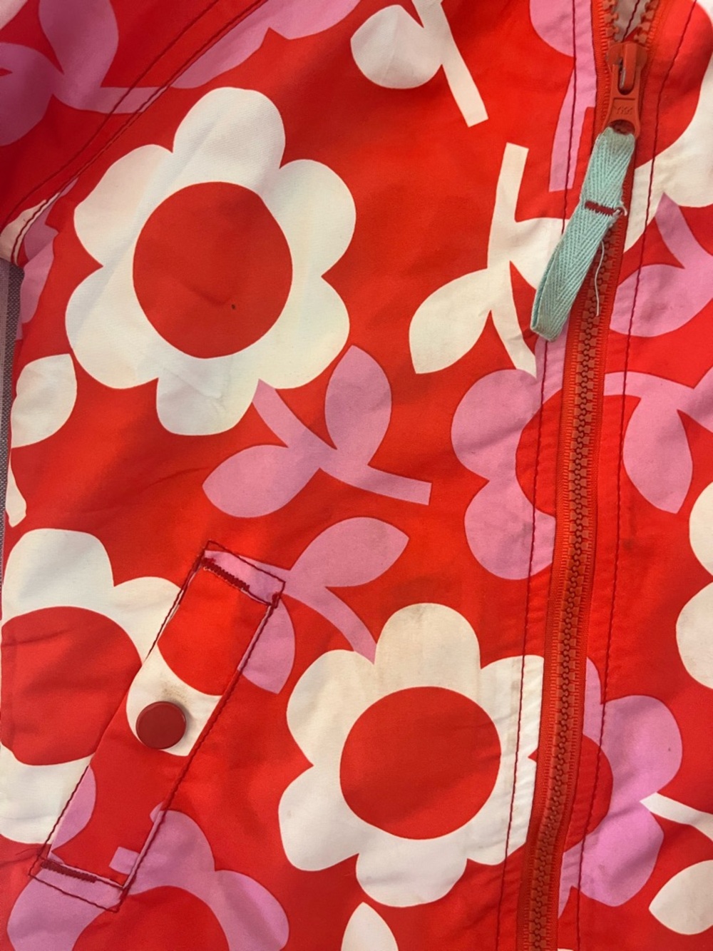Mini Boden Red Floral Hooded Raincoat with Pink Accents - Picture 2 of 6